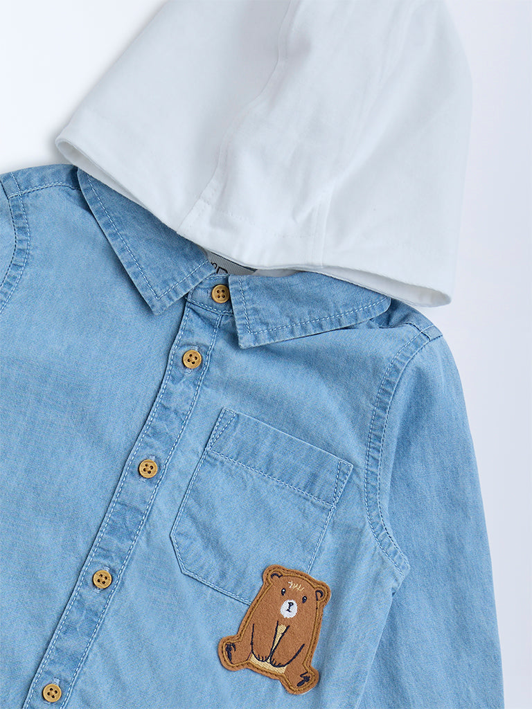 Westside HOP Baby Boys Blue Denim Shirt with Hood for Casual Wear Zoomed View