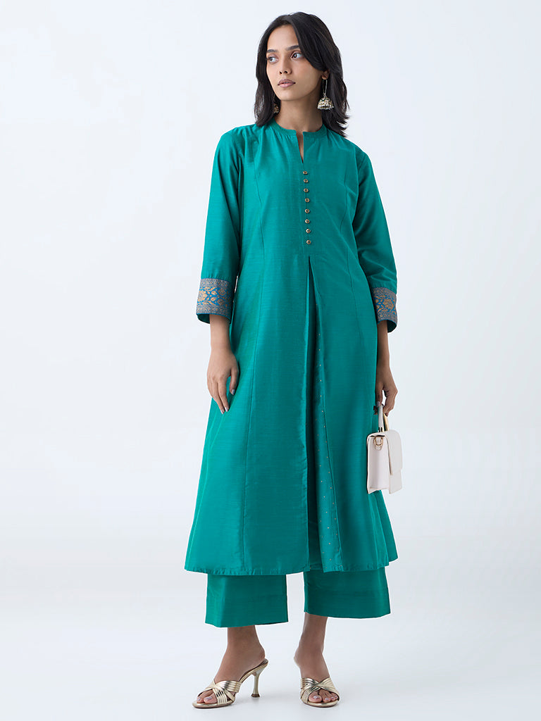 Utsa Green Solid A-Line Kurta