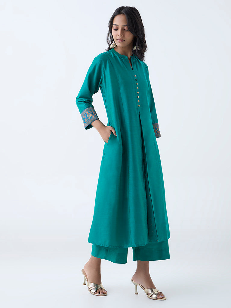 Utsa Green Solid A-Line Kurta