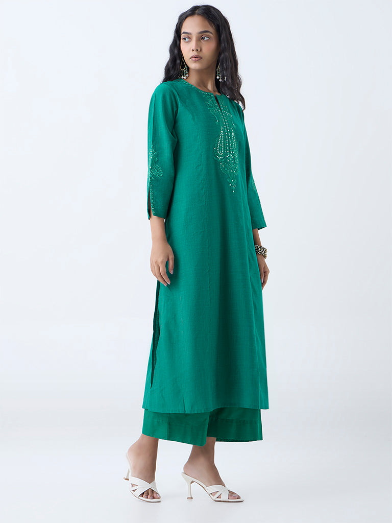 Utsa Green Solid Ethnic Pants