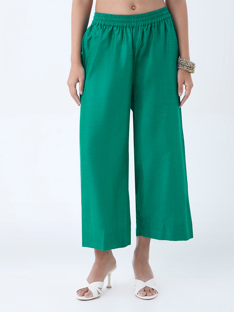 Utsa Green Solid Ethnic Pants