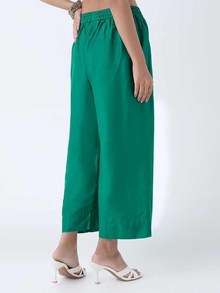 Utsa Green Solid Ethnic Pants