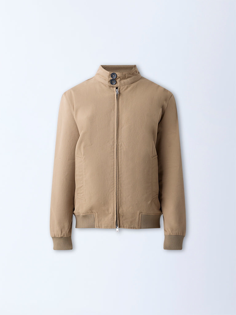 WES Casuals Beige Solid Relaxed-Fit Cotton Jacket