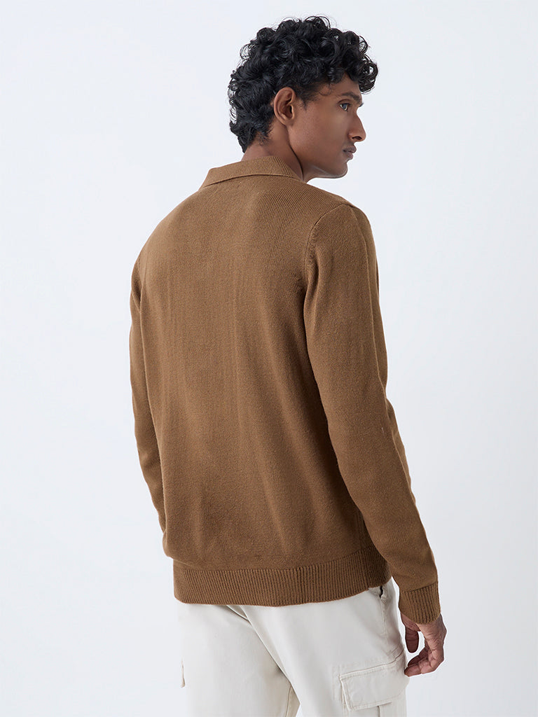 WES Casuals Brown Solid Relaxed-Fit Sweater