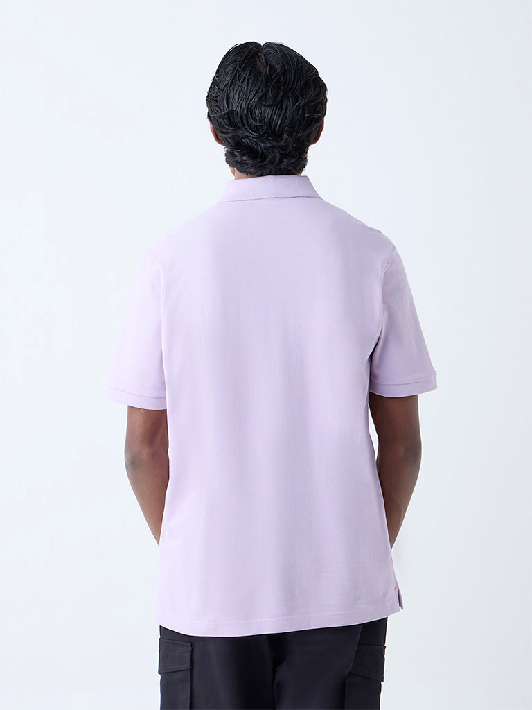 Westside WES Casuals Men's Lilac Relaxed-Fit Cotton-Blend Polo T-Shirt for Casual Wear Back View