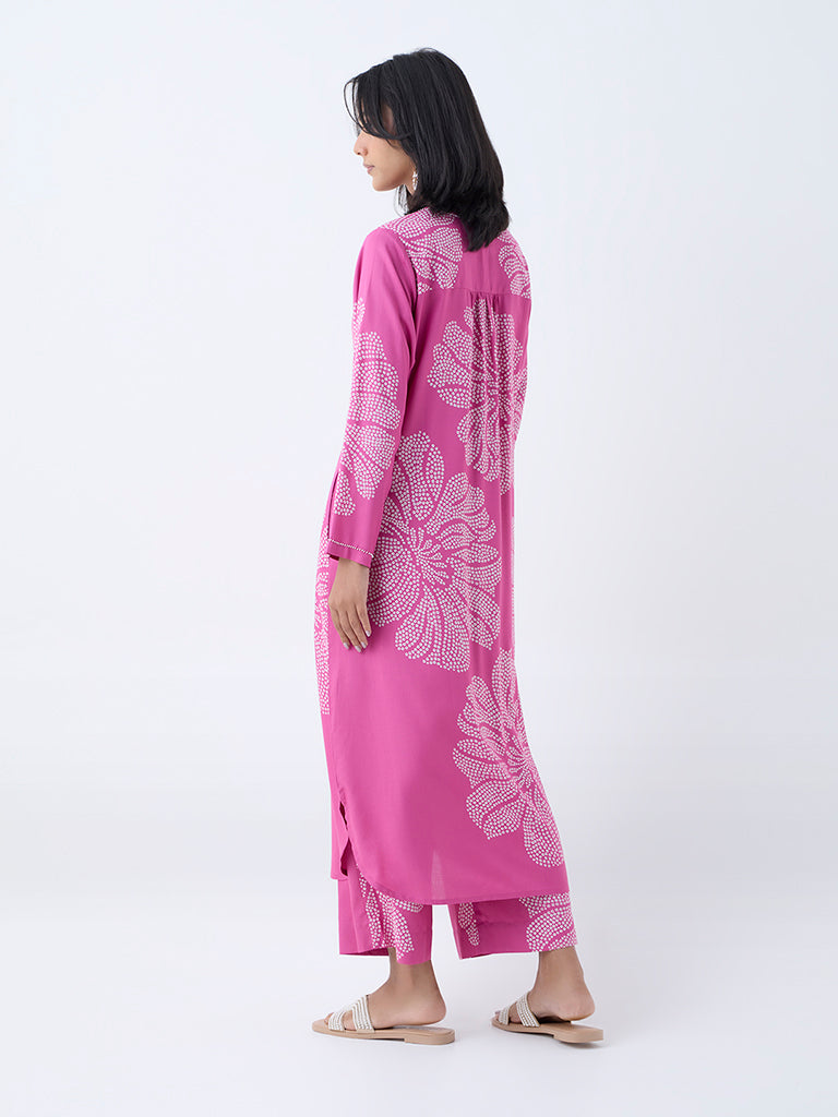 Utsa Pink Bandhani Pattern Straight Kurta