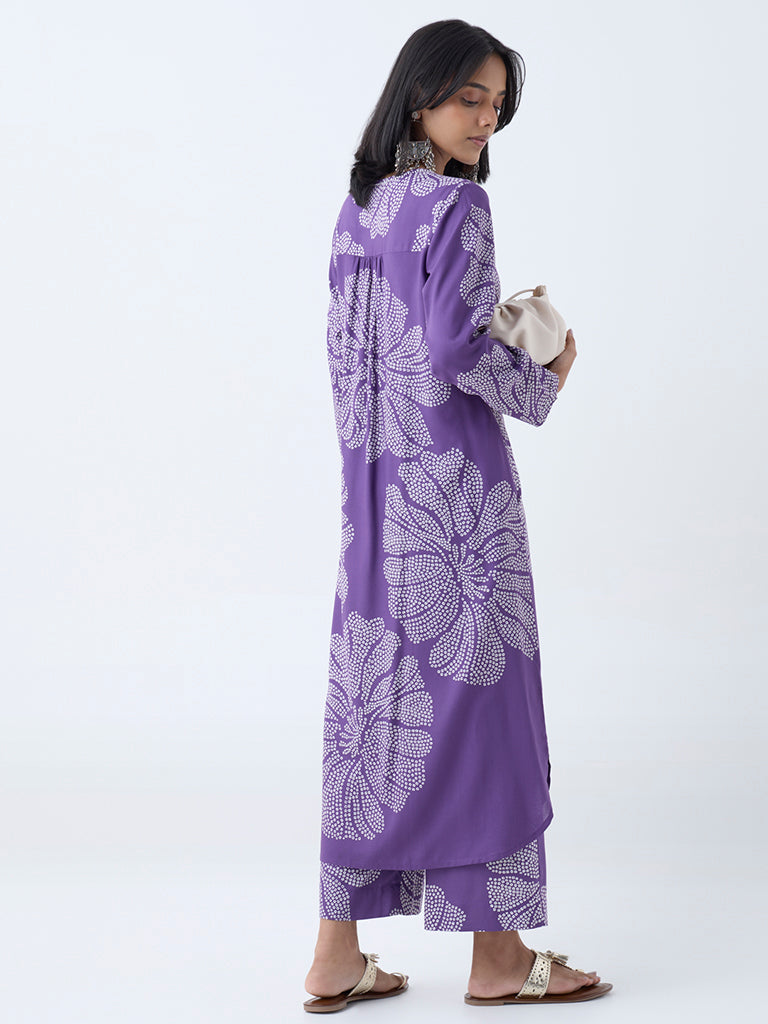 Utsa Violet Bandhani Pattern Straight Kurta