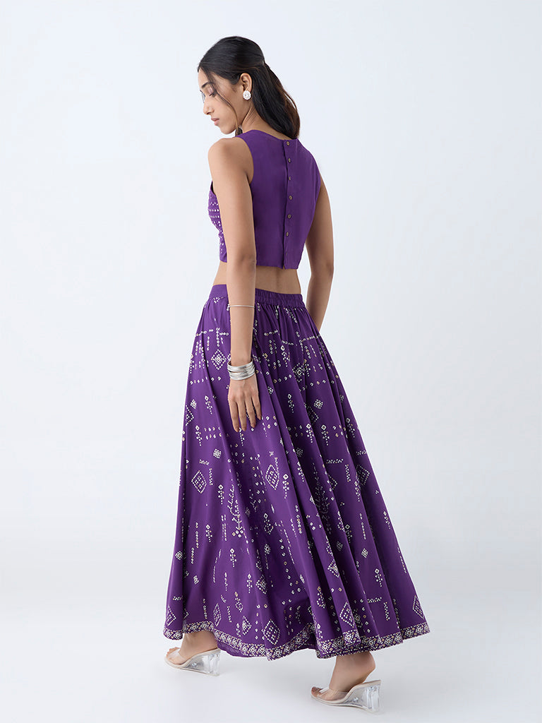 Utsa Violet Mirror Embroidered Cotton Ethnic Top