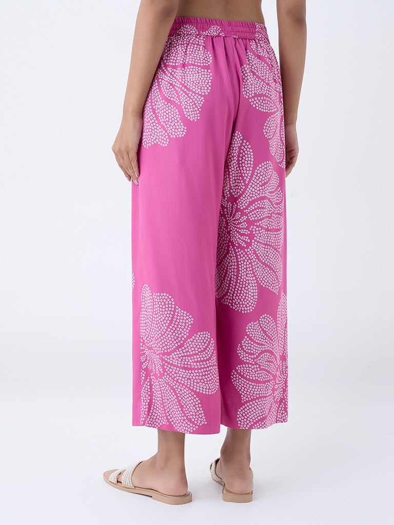 Westside Utsa Women's Pink Bandhani Printed Ethnic Pants for Everyday Back View
