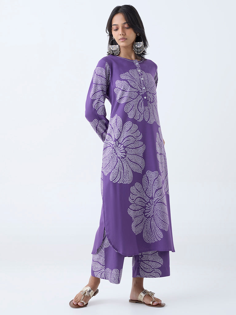 Utsa Violet Bandhani Printed Ethnic Pants