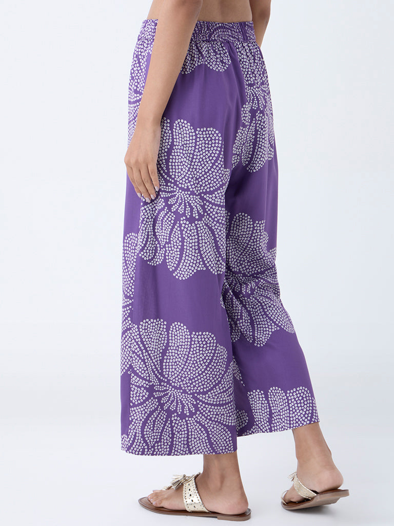 Utsa Violet Bandhani Printed Ethnic Pants