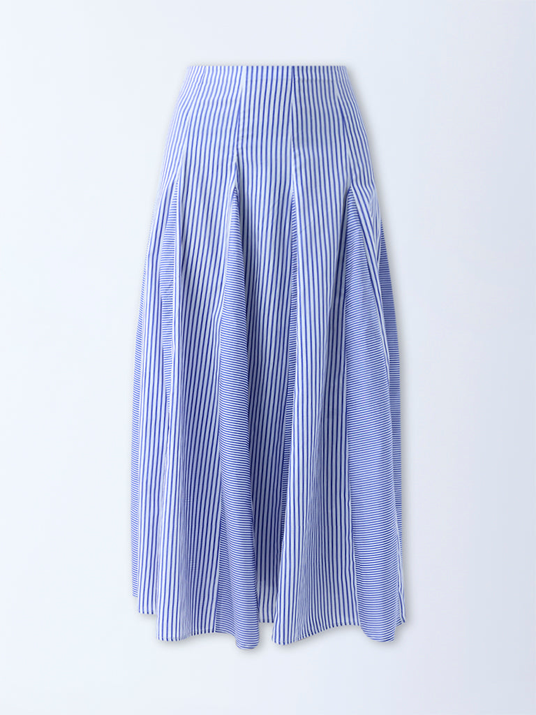 LOV Navy Striped High-Rise Cotton Skirt