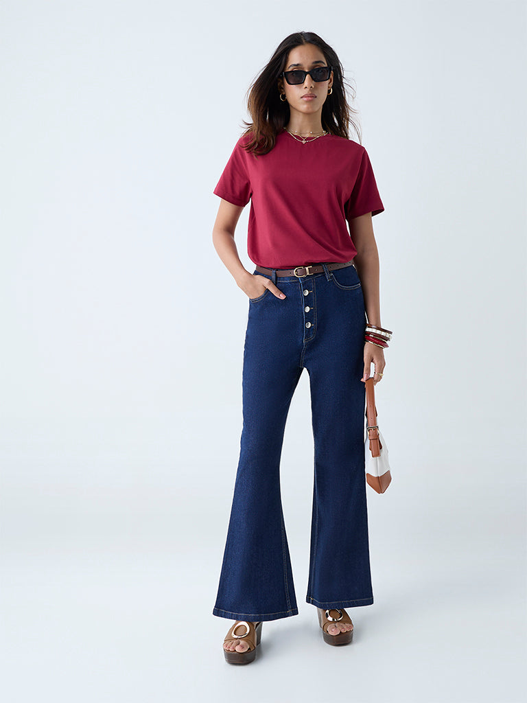 Westside LOV Women's Dark Blue Bootcut High-Rise Jeans for Casual Wear Full View
