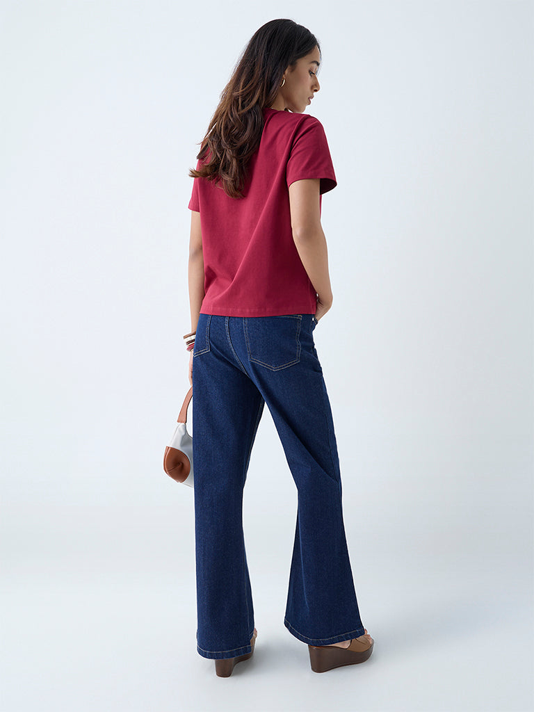 Westside LOV Women's Dark Blue Bootcut High-Rise Jeans for Casual Wear Back View