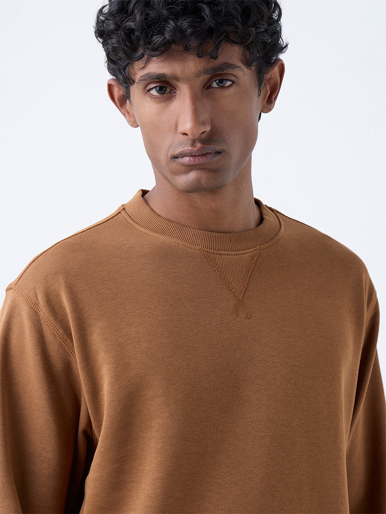 WES Casuals Brown Relaxed-Fit Cotton-Blend Sweatshirt