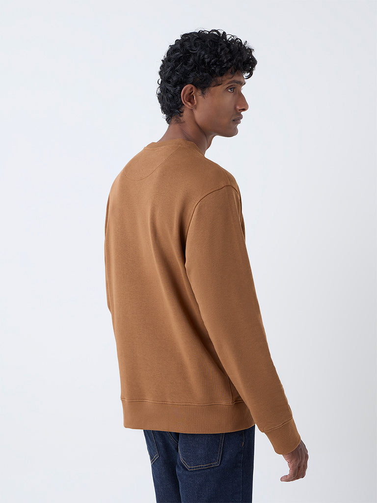WES Casuals Brown Relaxed-Fit Cotton-Blend Sweatshirt