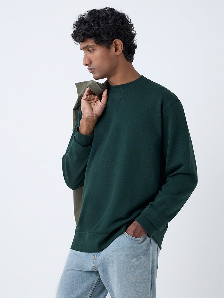 WES Casuals Dark Green Relaxed-Fit Cotton-Blend Sweatshirt