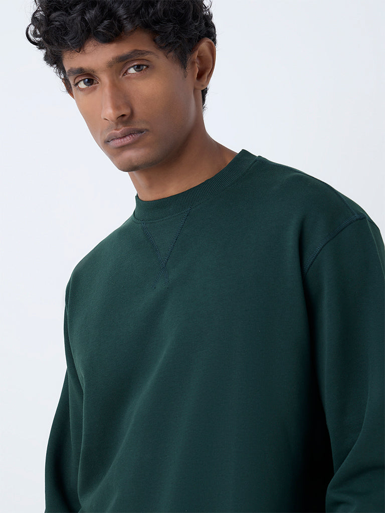 WES Casuals Dark Green Relaxed-Fit Cotton-Blend Sweatshirt