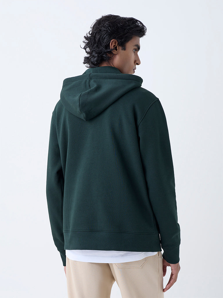 WES Casuals Green Solid Relaxed-Fit Cotton-Blend Hoodie