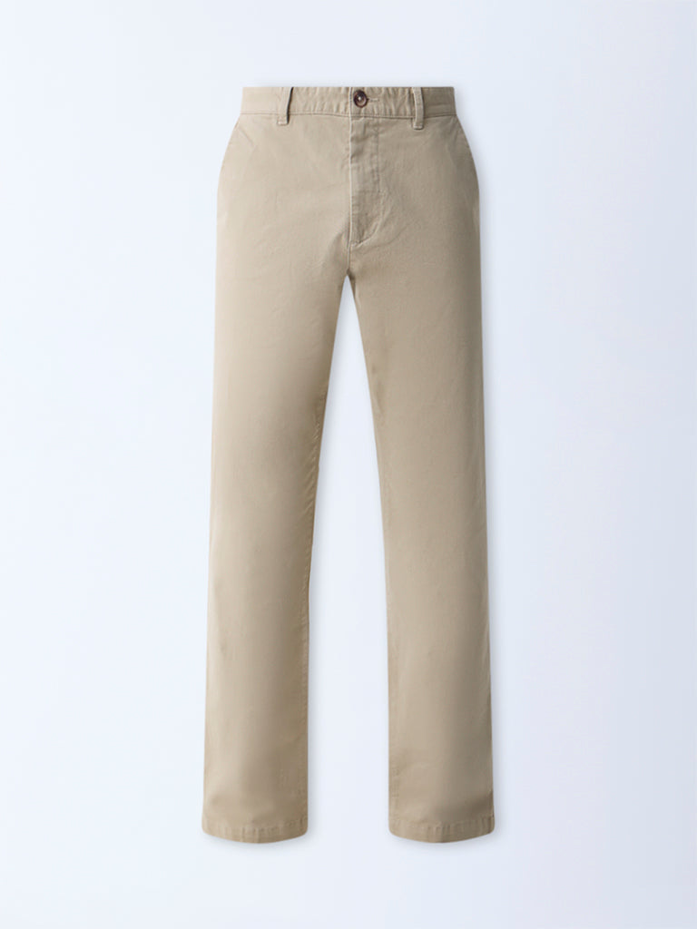 WES Casuals Taupe Relaxed-Fit Mid-Rise Cotton-Blend Chinos