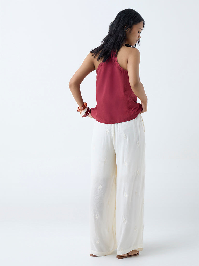 Bombay Paisley White Crinkle-Textured Pants