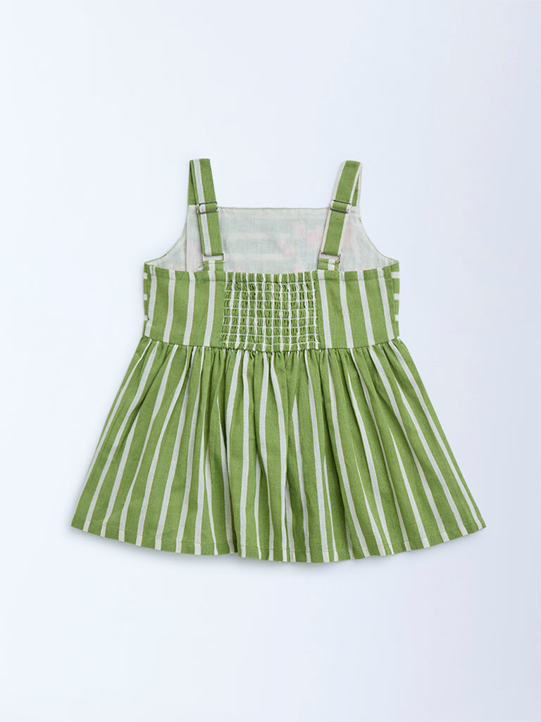 Utsa Kids Green Striped Cotton Ethnic Top - (2-8yrs)