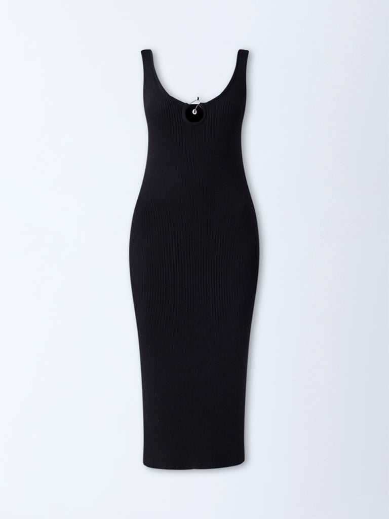 Wardrobe Black Ribbed-Textured Bodycon Dress