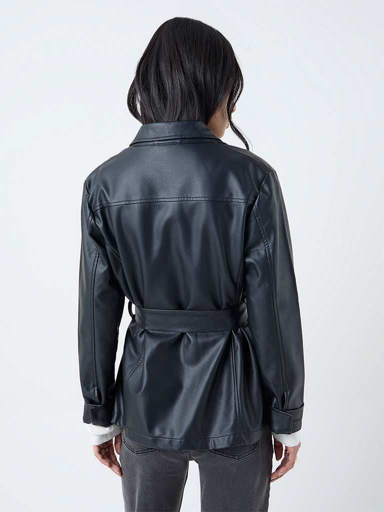 LOV Black Faux Leather Jacket with Belt