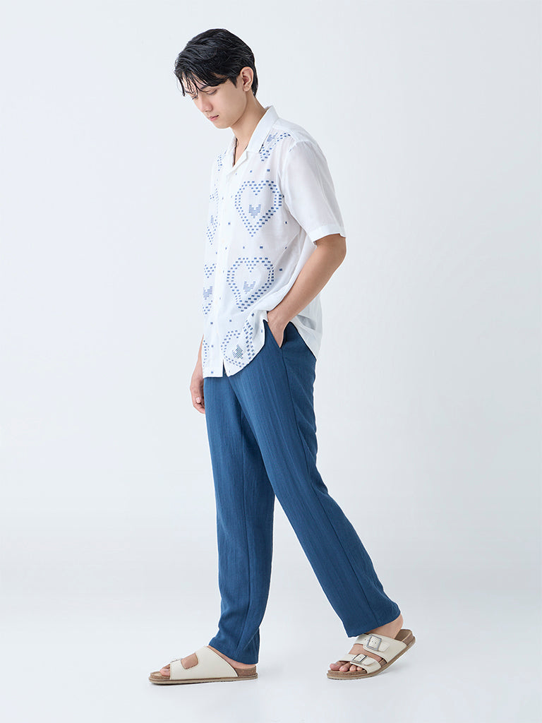 ETA White Printed Relaxed-Fit Cotton Shirt