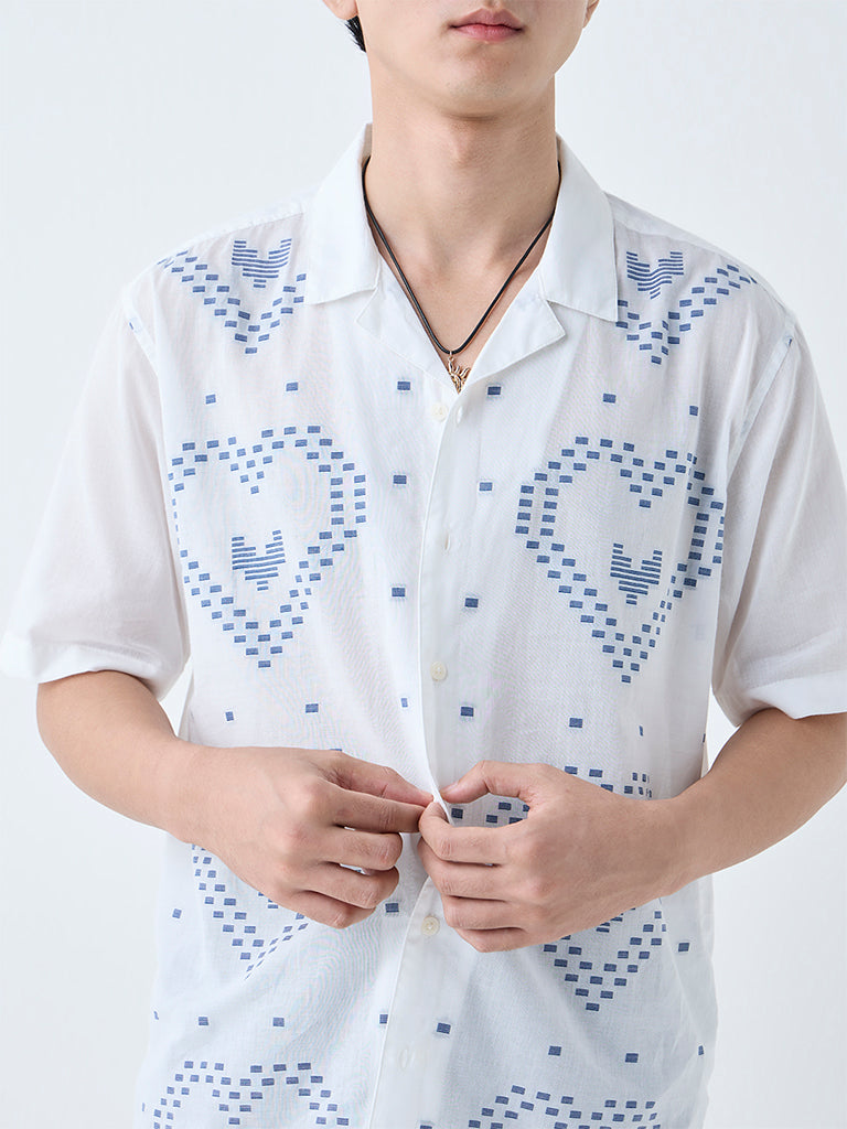 ETA White Printed Relaxed-Fit Cotton Shirt