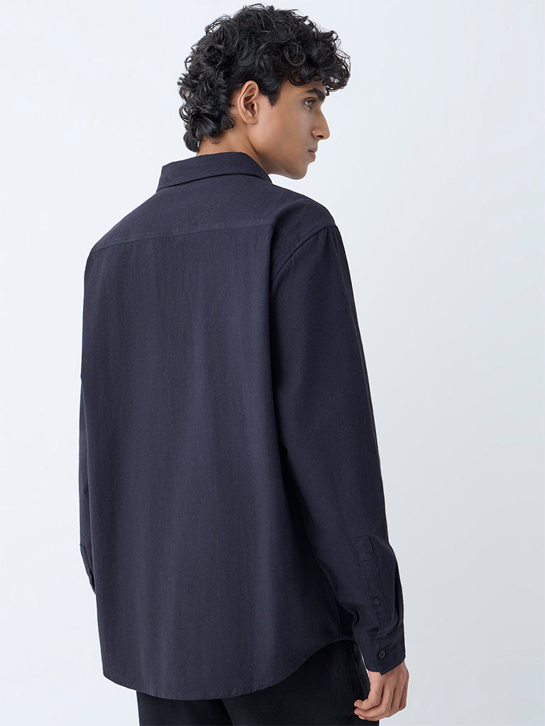 ETA Black Solid Relaxed-Fit Cotton Shirt