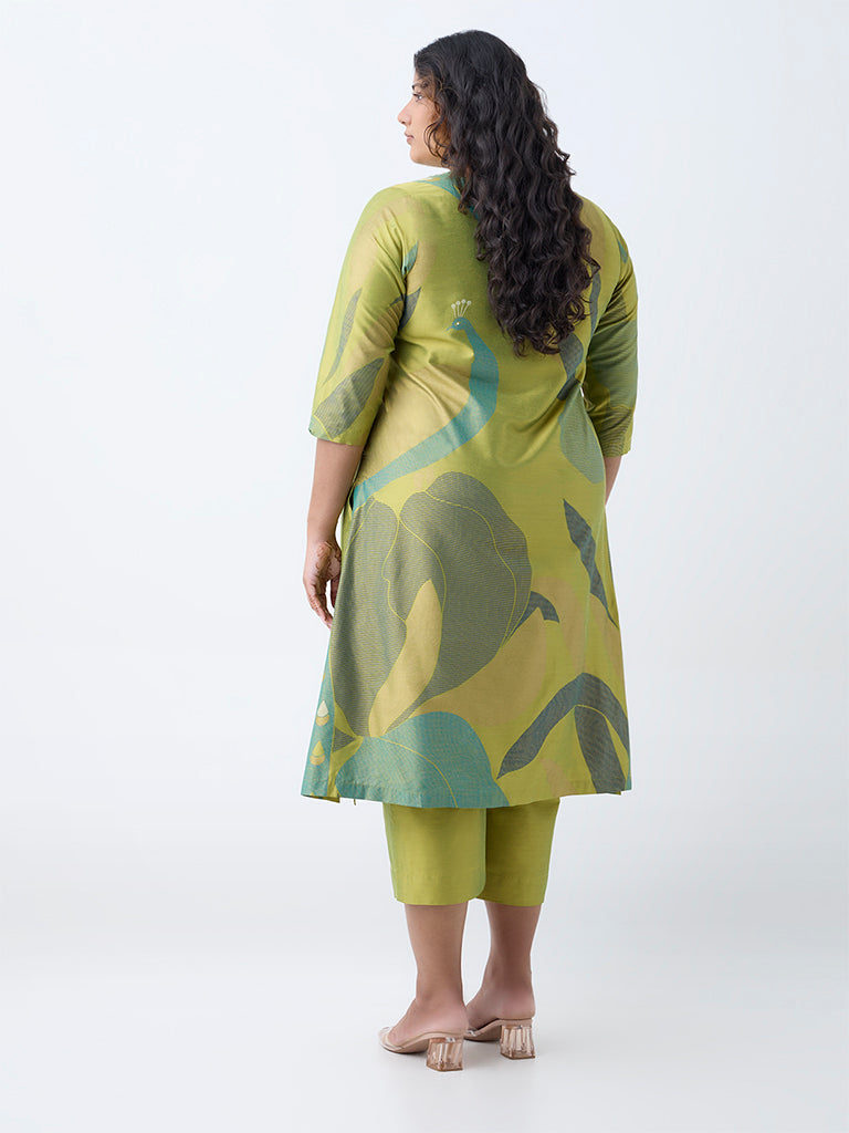 Diza Lime Botanical Design A-Line Kurta