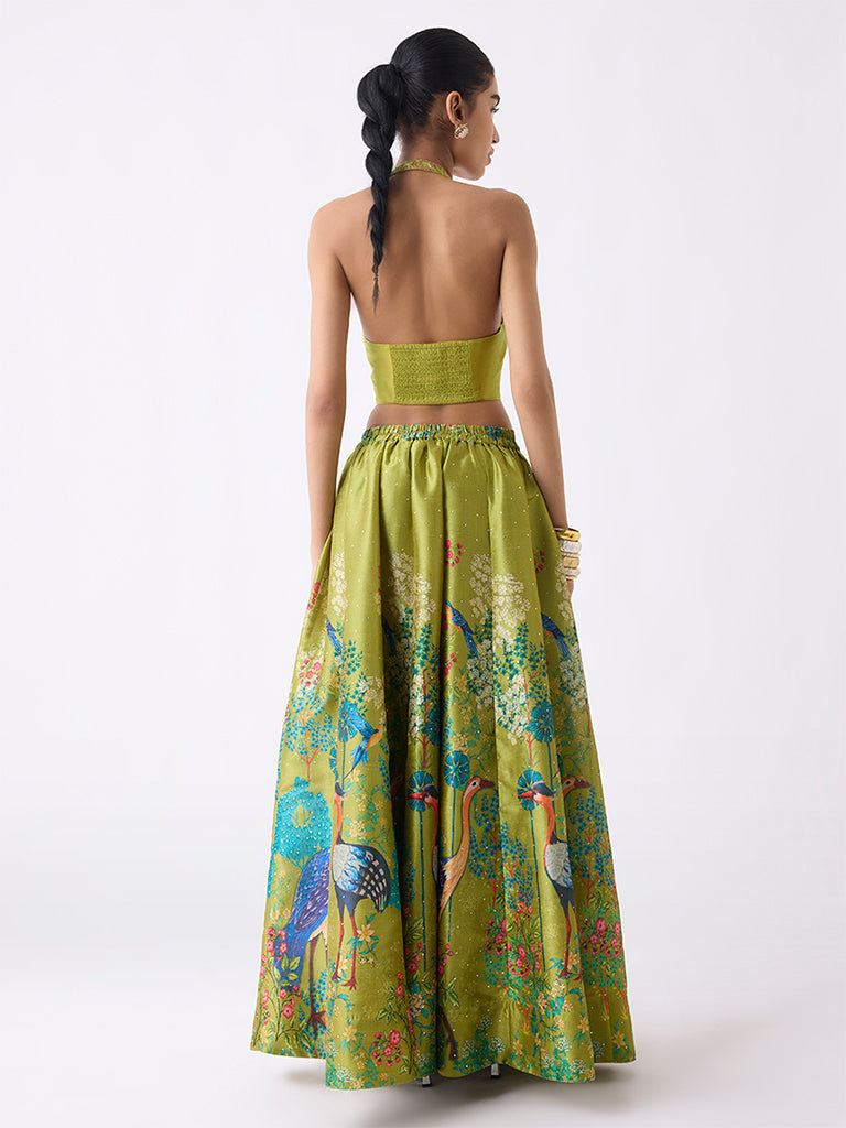 Vark Lime Floral Embroidered Waistcoat-Style Top