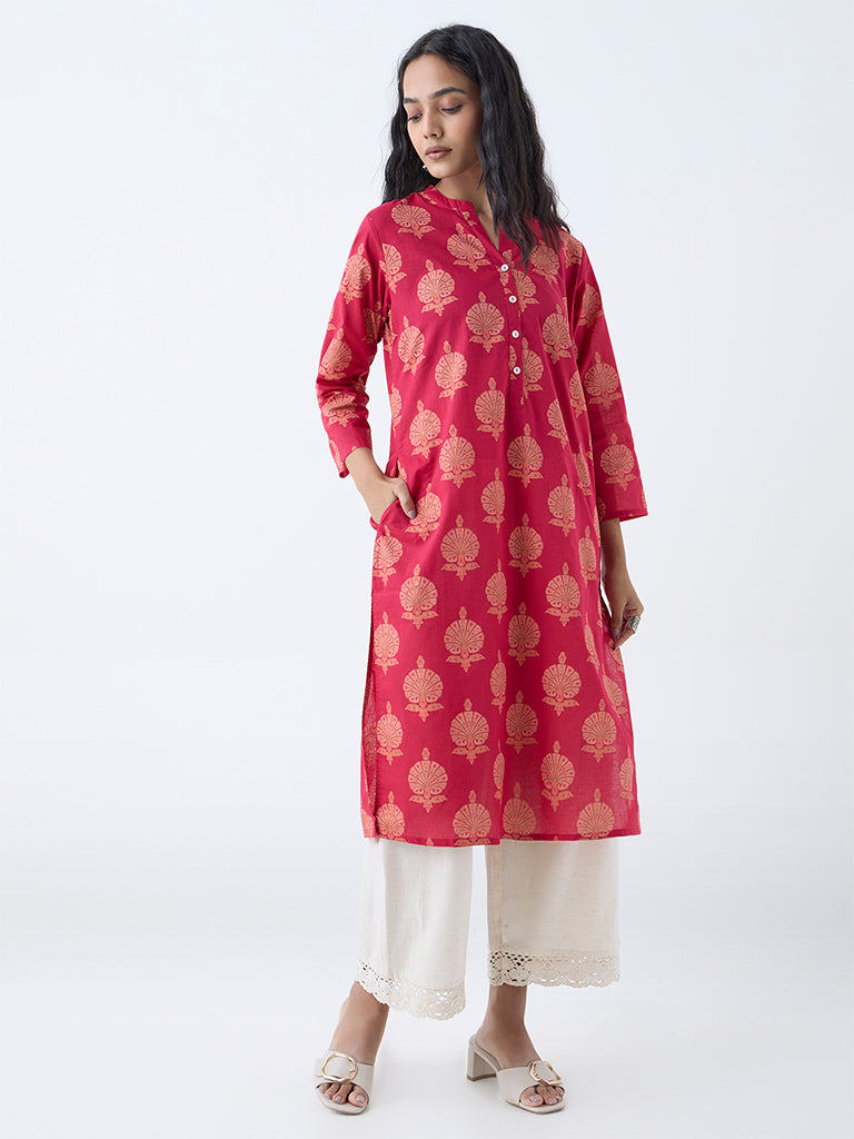 Utsa Coral Printed Straight Cotton Kurta