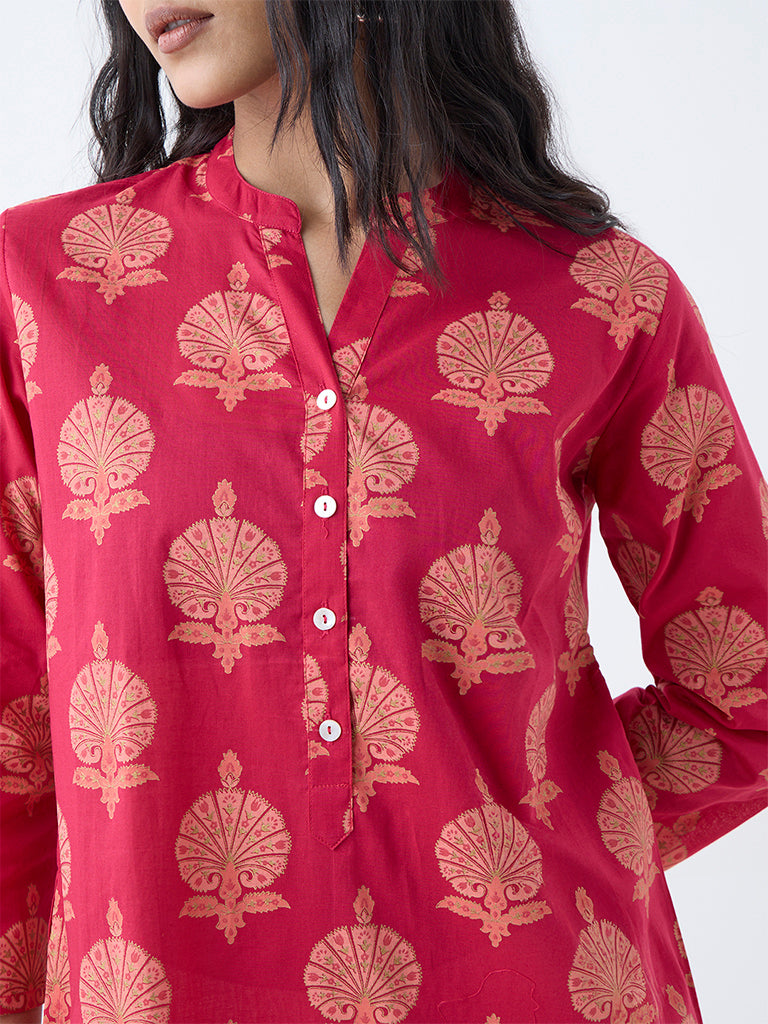 Utsa Coral Printed Straight Cotton Kurta