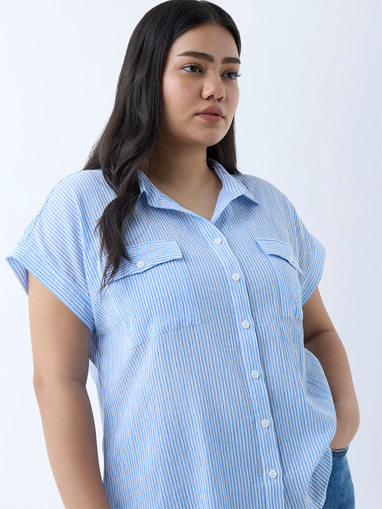 Gia Blue Stripe Cotton Shirt