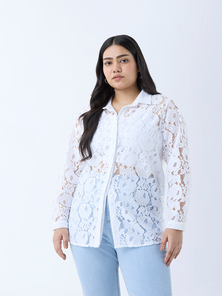 Gia White Floral Lace Detailed Shirt