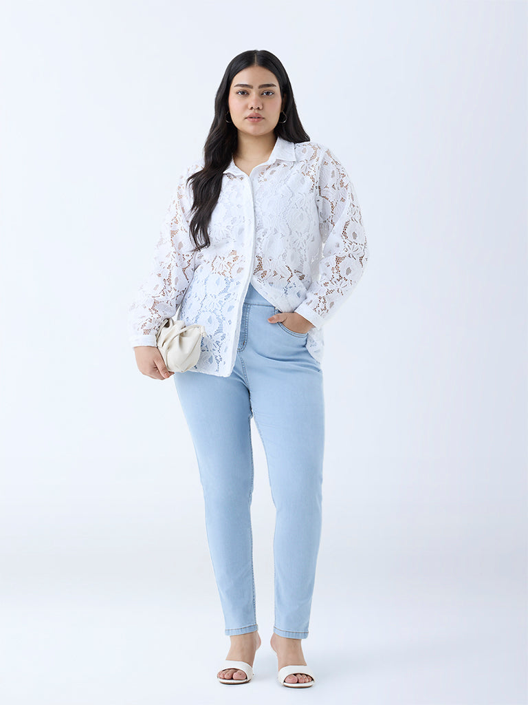 Gia White Floral Lace Detailed Shirt