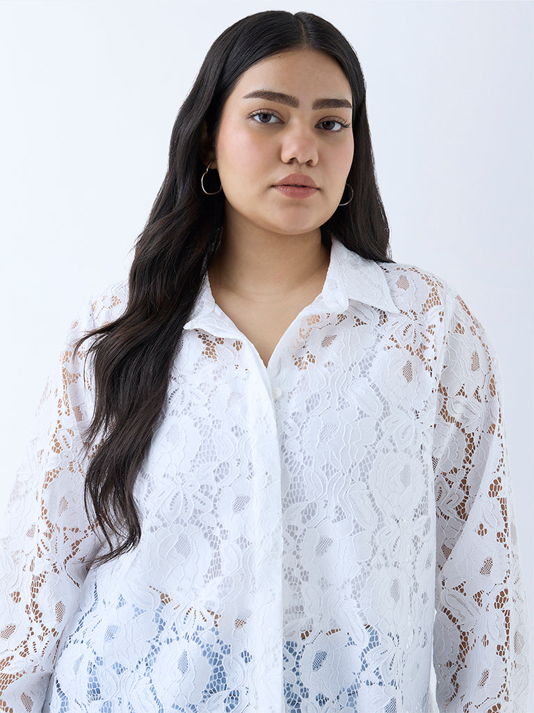 Gia White Floral Lace Detailed Shirt