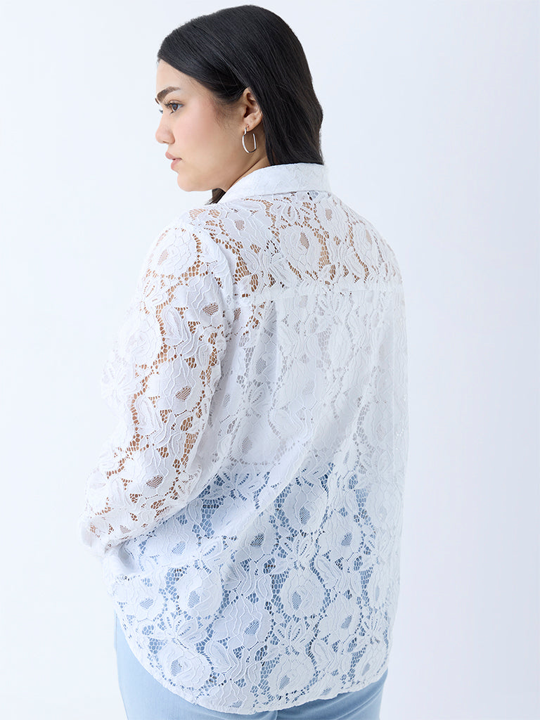 Gia White Floral Lace Detailed Shirt