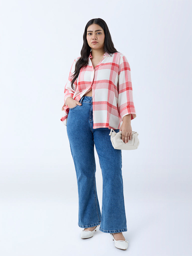 Westside Gia Women's Red Checkered Shirt for Casual Wear Full View