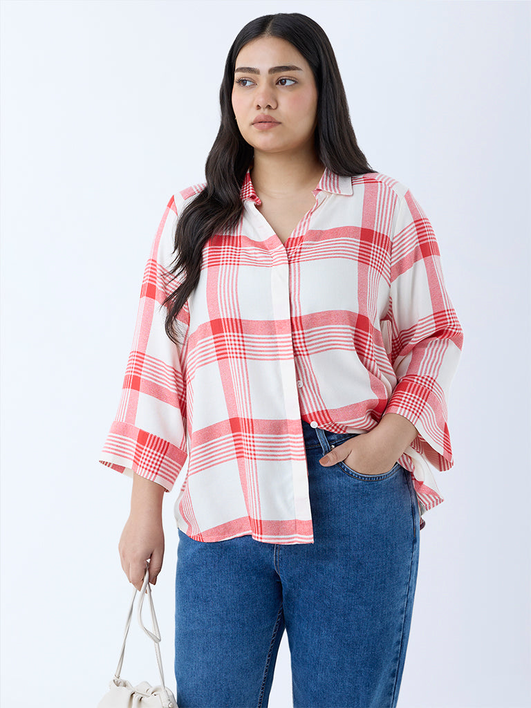Westside Gia Women's Red Checkered Shirt for Casual Wear Front View