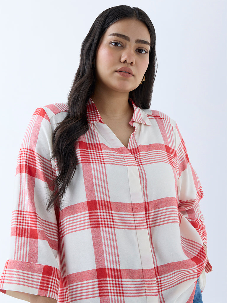 Westside Gia Women's Red Checkered Shirt for Casual Wear Zoomed View