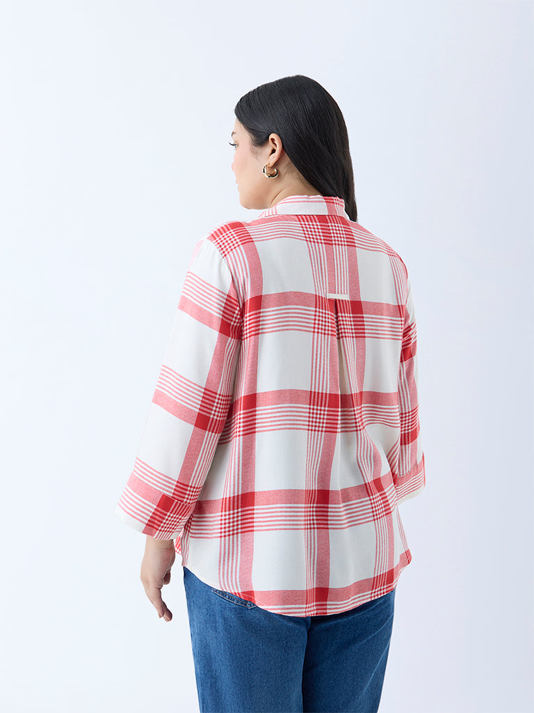 Westside Gia Women's Red Checkered Shirt for Casual Wear Back View