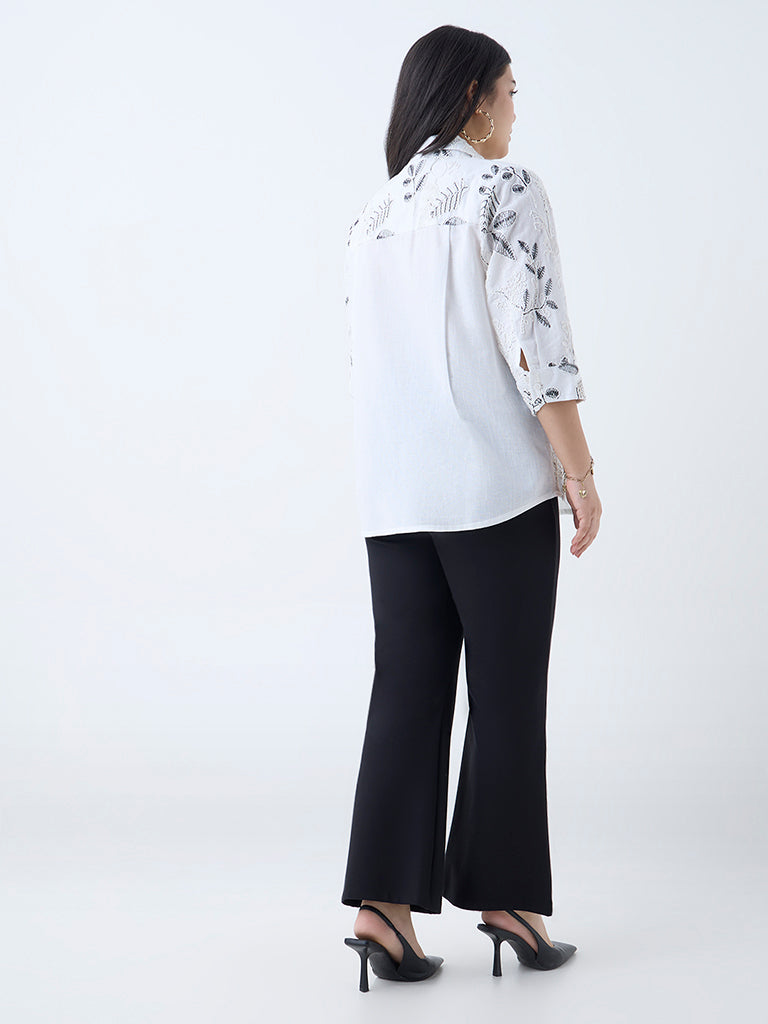 Gia White Floral Embroidered Cotton Shirt