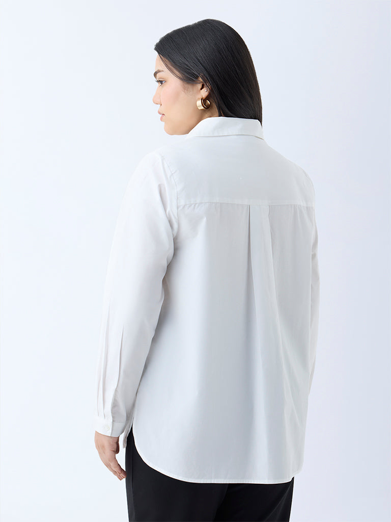 Gia White Floral Embroidered Cotton Shirt