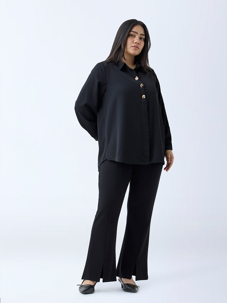 Westside Gia Women's Black Bootcut High-Rise Trousers for Casual Wear Full View