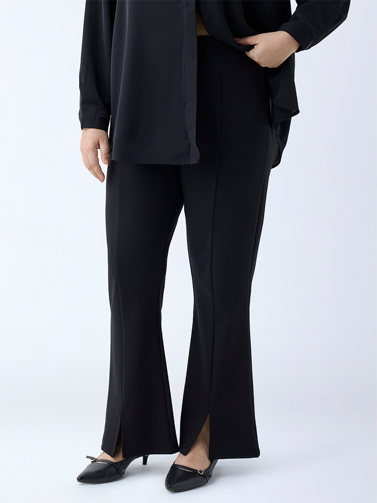 Westside Gia Women's Black Bootcut High-Rise Trousers for Casual Wear Front View