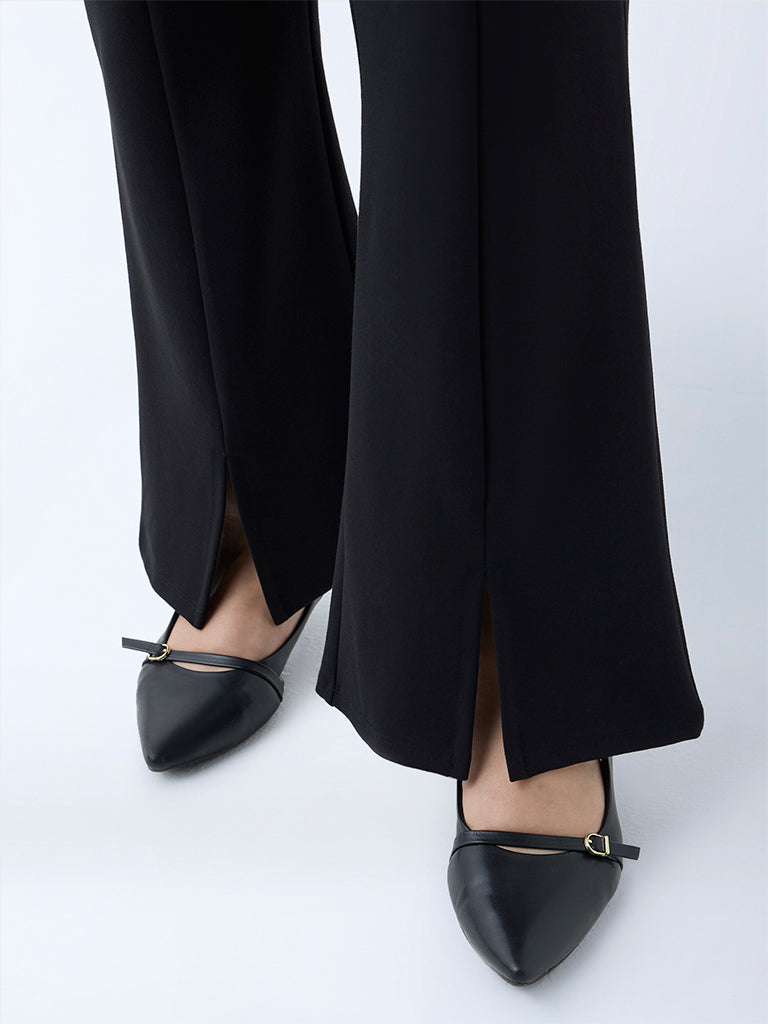 Westside Gia Women's Black Bootcut High-Rise Trousers for Casual Wear Zoomed View