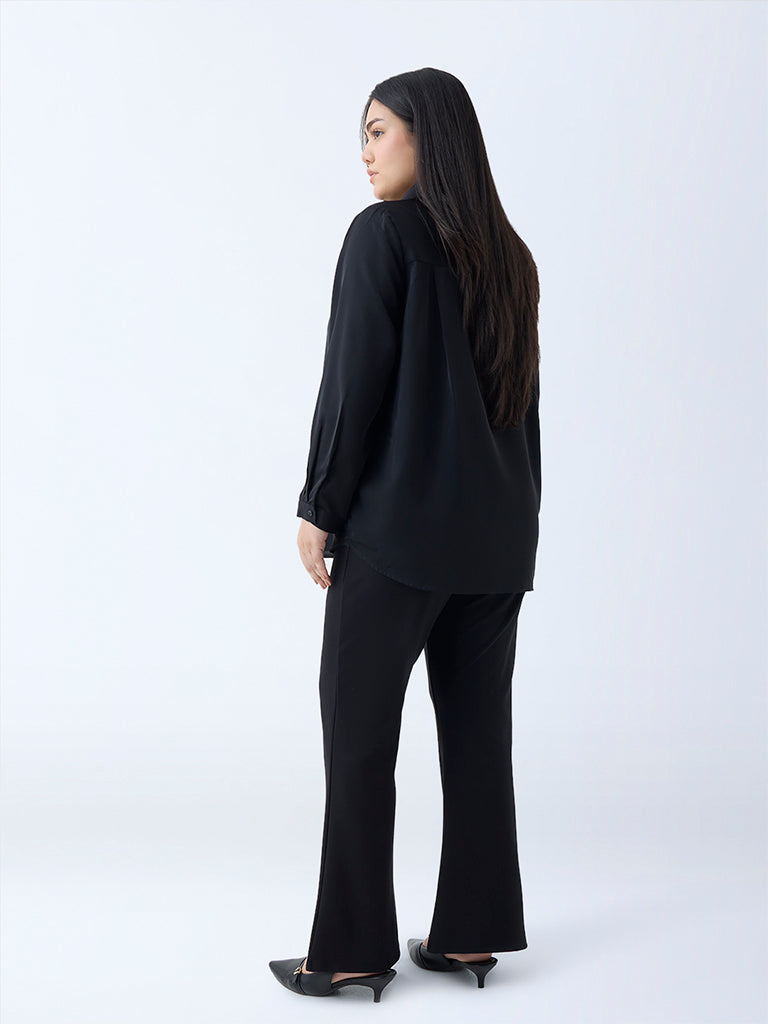 Westside Gia Women's Black Bootcut High-Rise Trousers for Casual Wear Back View